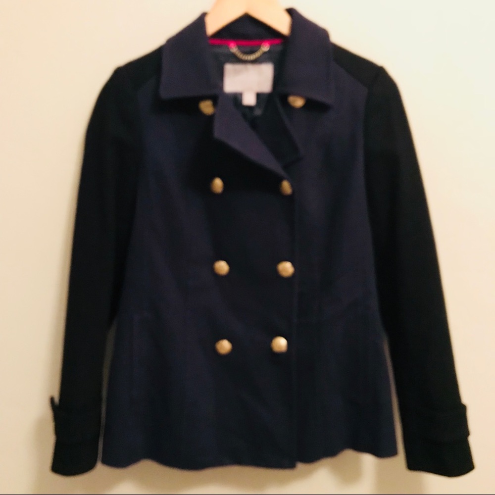 SOLD** Banana Republic Color Block Navy Pea Coat - Picture 2 of 8